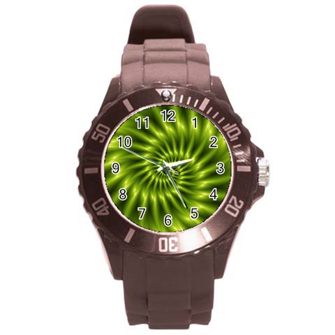 Glossy Lime Green Spiral Fractal  Round Plastic Sport Watch (L) from ArtsNow.com Front