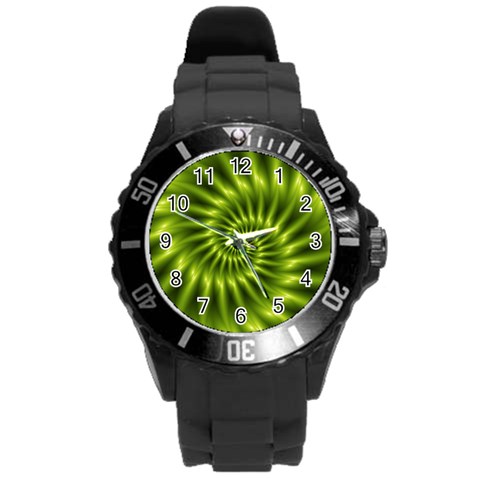 Glossy Lime Green Spiral Fractal  Round Plastic Sport Watch (L) from ArtsNow.com Front