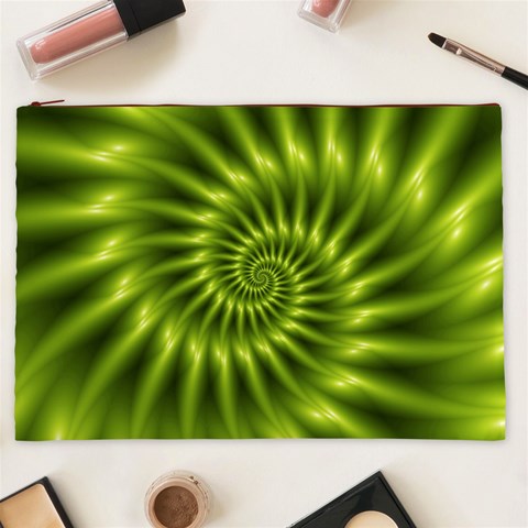 Glossy Lime Green Spiral Fractal  Cosmetic Bag (XXL) from ArtsNow.com Front