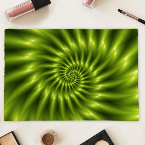 Glossy Lime Green Spiral Fractal  Cosmetic Bag (XXL) from ArtsNow.com Front