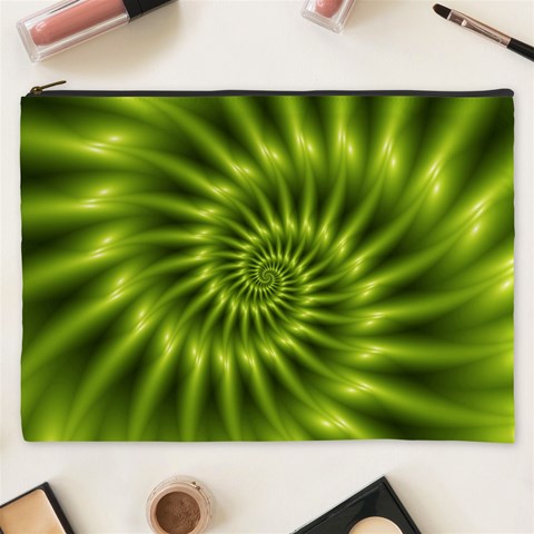 Glossy Lime Green Spiral Fractal  Cosmetic Bag (XXXL) from ArtsNow.com Front