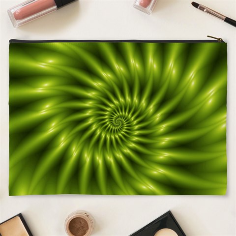 Glossy Lime Green Spiral Fractal  Cosmetic Bag (XXXL) from ArtsNow.com Back