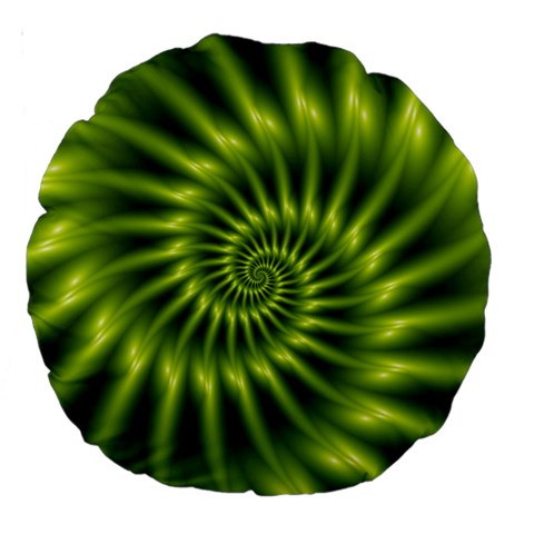 Glossy Lime Green Spiral Fractal  Large 18  Premium Round Cushion  from ArtsNow.com Back