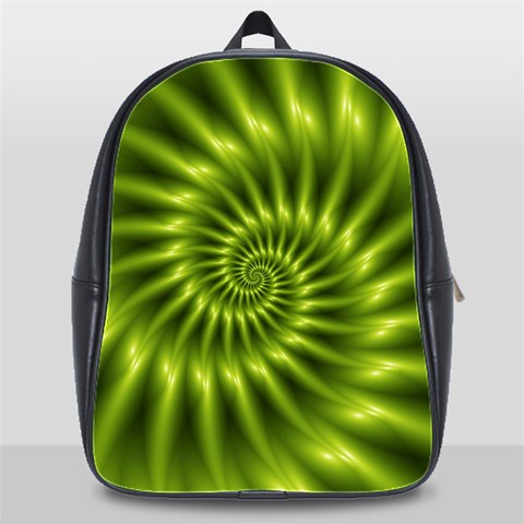 Glossy Lime Green Spiral Fractal  School Bag (XL) from ArtsNow.com Front