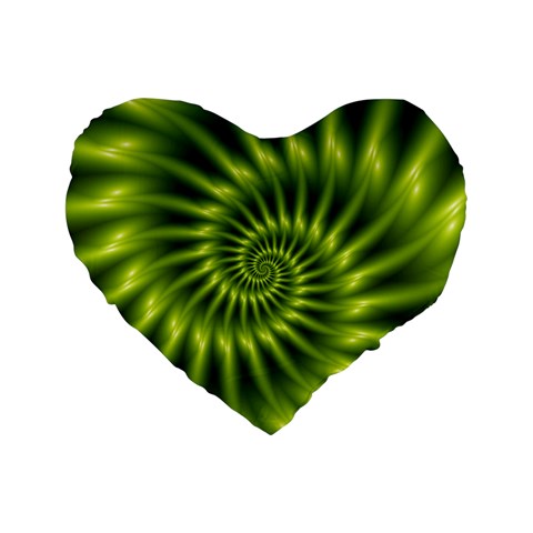 Glossy Lime Green Spiral Fractal  Standard 16  Premium Heart Shape Cushion  from ArtsNow.com Front