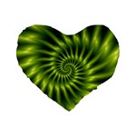 Glossy Lime Green Spiral Fractal  Standard 16  Premium Heart Shape Cushion 