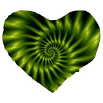 Glossy Lime Green Spiral Fractal  Large 19  Premium Heart Shape Cushion