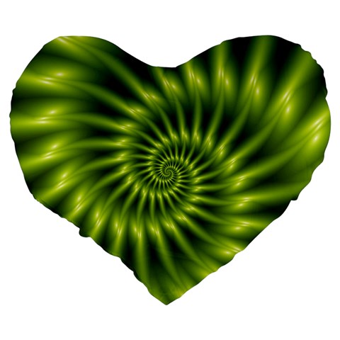 Glossy Lime Green Spiral Fractal  Large 19  Premium Heart Shape Cushion from ArtsNow.com Back