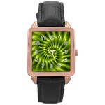 Glossy Lime Green Spiral Fractal  Rose Gold Leather Watch 