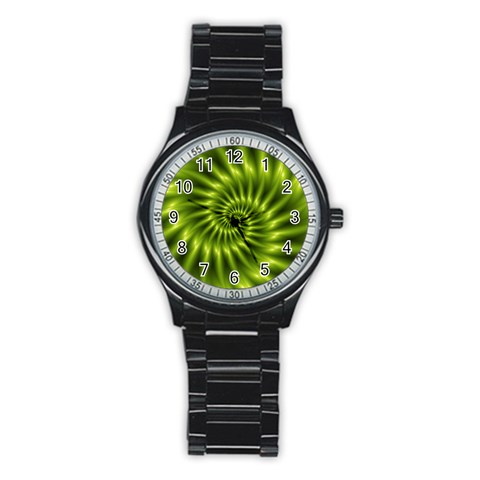 Glossy Lime Green Spiral Fractal  Stainless Steel Round Watch from ArtsNow.com Front