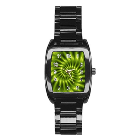 Glossy Lime Green Spiral Fractal  Stainless Steel Barrel Watch from ArtsNow.com Front