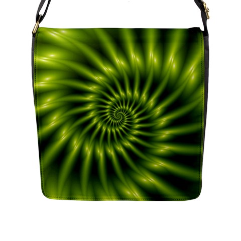 Glossy Lime Green Spiral Fractal  Flap Closure Messenger Bag (L) from ArtsNow.com Front