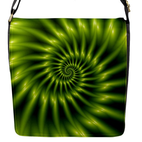 Glossy Lime Green Spiral Fractal  Flap Closure Messenger Bag (S) from ArtsNow.com Front