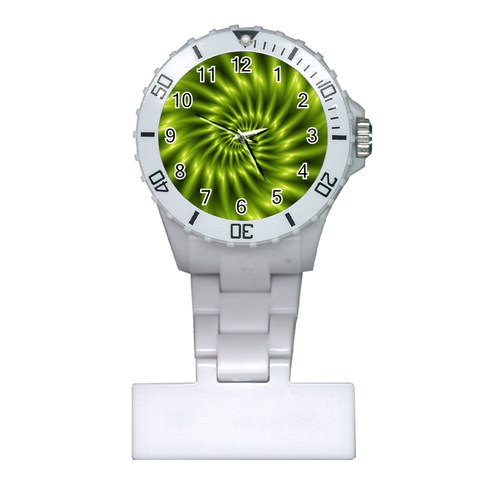 Glossy Lime Green Spiral Fractal  Plastic Nurses Watch from ArtsNow.com Front