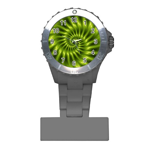 Glossy Lime Green Spiral Fractal  Plastic Nurses Watch from ArtsNow.com Front