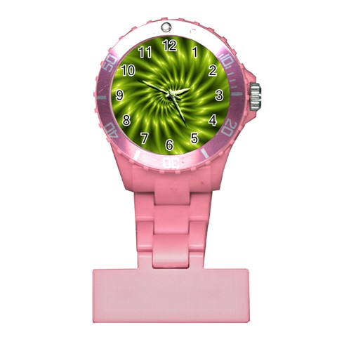 Glossy Lime Green Spiral Fractal  Plastic Nurses Watch from ArtsNow.com Front