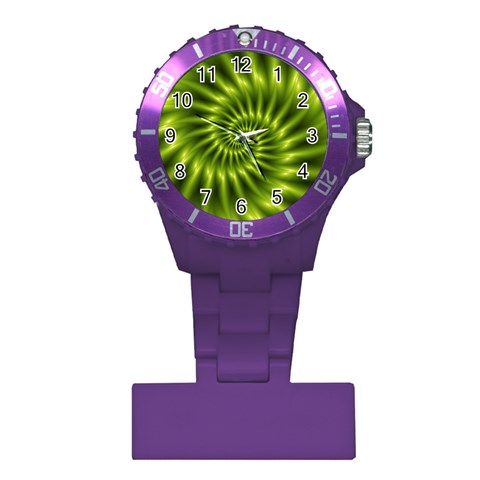 Glossy Lime Green Spiral Fractal  Plastic Nurses Watch from ArtsNow.com Front