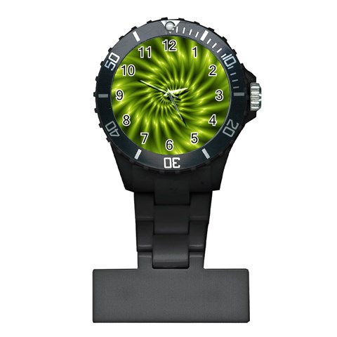 Glossy Lime Green Spiral Fractal  Plastic Nurses Watch from ArtsNow.com Front