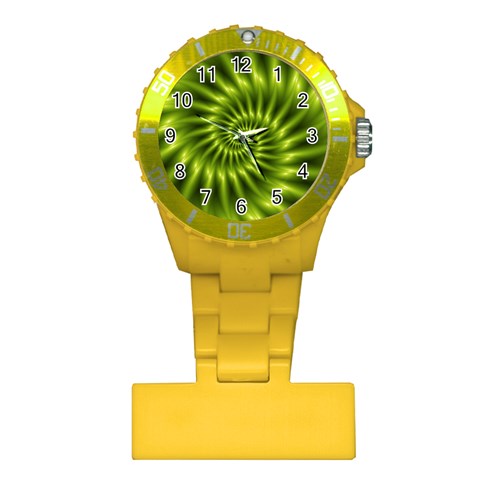 Glossy Lime Green Spiral Fractal  Plastic Nurses Watch from ArtsNow.com Front