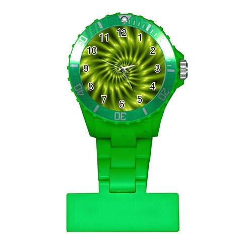 Glossy Lime Green Spiral Fractal  Plastic Nurses Watch from ArtsNow.com Front