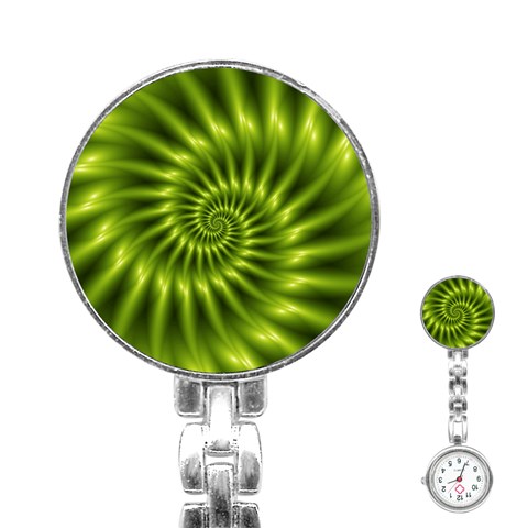 Glossy Lime Green Spiral Fractal  Stainless Steel Nurses Watch from ArtsNow.com Front