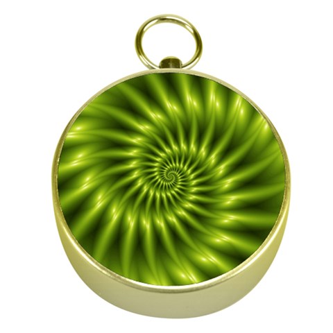 Glossy Lime Green Spiral Fractal  Gold Compass from ArtsNow.com Front