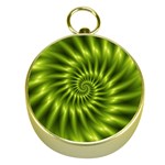 Glossy Lime Green Spiral Fractal  Gold Compass