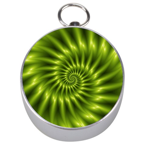 Glossy Lime Green Spiral Fractal  Silver Compass from ArtsNow.com Front