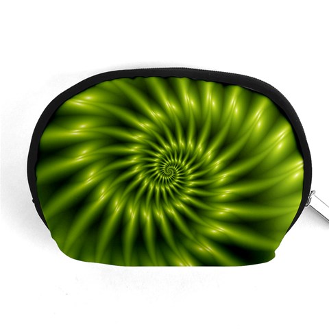 Glossy Lime Green Spiral Fractal  Accessory Pouch (Medium) from ArtsNow.com Front