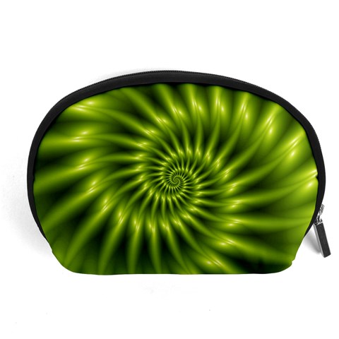 Glossy Lime Green Spiral Fractal  Accessory Pouch (Large) from ArtsNow.com Front