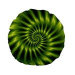 Glossy Lime Green Spiral Fractal  Standard 15  Premium Flano Round Cushion 