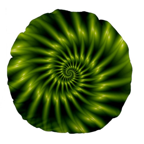 Glossy Lime Green Spiral Fractal  Large 18  Premium Flano Round Cushion  from ArtsNow.com Front