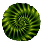 Glossy Lime Green Spiral Fractal  Large 18  Premium Flano Round Cushion 