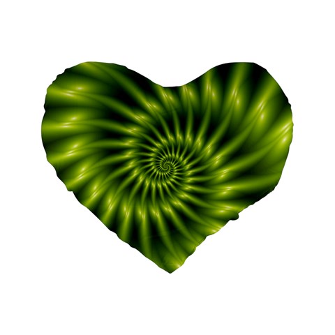 Glossy Lime Green Spiral Fractal  Standard 16  Premium Flano Heart Shape Cushion  from ArtsNow.com Front