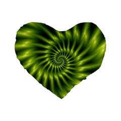 Glossy Lime Green Spiral Fractal  Standard 16  Premium Flano Heart Shape Cushion  from ArtsNow.com Front