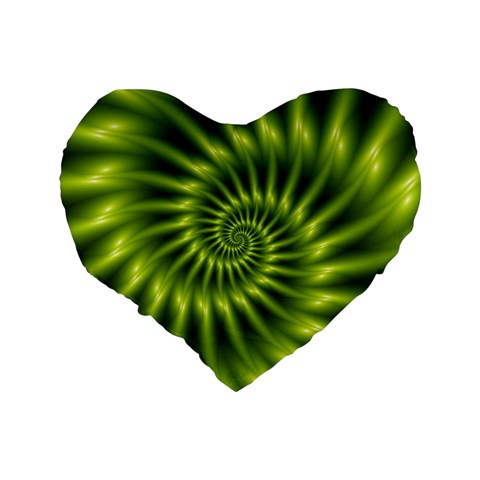 Glossy Lime Green Spiral Fractal  Standard 16  Premium Flano Heart Shape Cushion  from ArtsNow.com Back