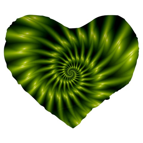 Glossy Lime Green Spiral Fractal  Large 19  Premium Flano Heart Shape Cushion from ArtsNow.com Front