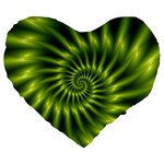 Glossy Lime Green Spiral Fractal  Large 19  Premium Flano Heart Shape Cushion