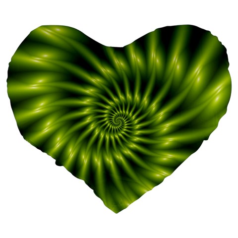 Glossy Lime Green Spiral Fractal  Large 19  Premium Flano Heart Shape Cushion from ArtsNow.com Back