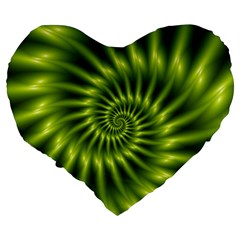 Glossy Lime Green Spiral Fractal  Large 19  Premium Flano Heart Shape Cushion from ArtsNow.com Back