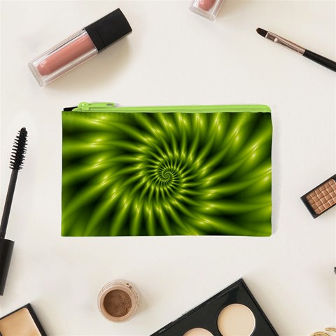 Glossy Lime Green Spiral Fractal  Cosmetic Bag (XS) from ArtsNow.com Front