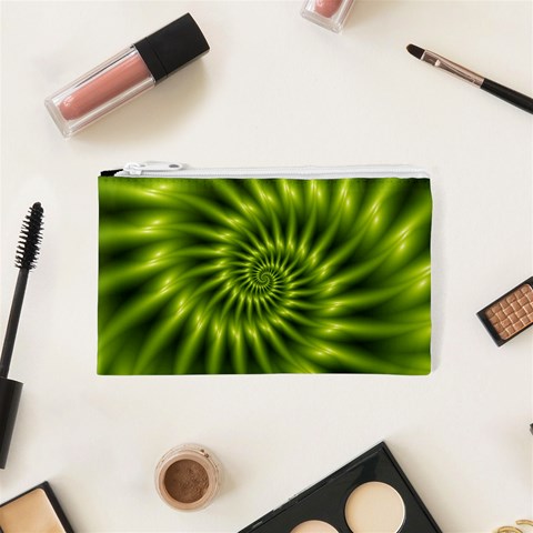 Glossy Lime Green Spiral Fractal  Cosmetic Bag (XS) from ArtsNow.com Front