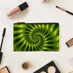 Glossy Lime Green Spiral Fractal  Cosmetic Bag (XS) from ArtsNow.com Front