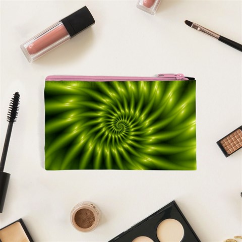 Glossy Lime Green Spiral Fractal  Cosmetic Bag (XS) from ArtsNow.com Back