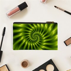 Glossy Lime Green Spiral Fractal  Cosmetic Bag (XS) from ArtsNow.com Back