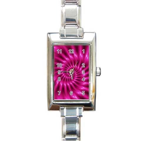 Glossy Hot Pink Fractal Spiral Rectangle Italian Charm Watch from ArtsNow.com Front