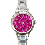 Glossy Hot Pink Fractal Spiral Round Italian Charm Watch