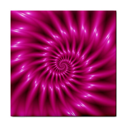 Glossy Hot Pink Fractal Spiral Tile Coaster from ArtsNow.com Front