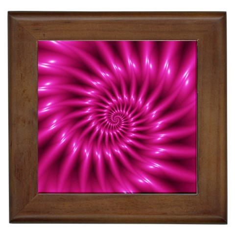 Glossy Hot Pink Fractal Spiral Framed Tile from ArtsNow.com Front