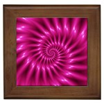 Glossy Hot Pink Fractal Spiral Framed Tile